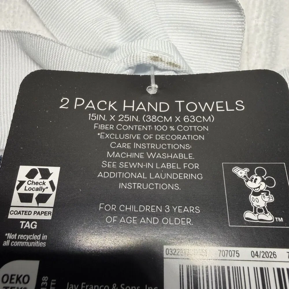 Disney Mickey Mouse Kitchen Towels Set of 2 • Embroidered & Patterned • Cotton •